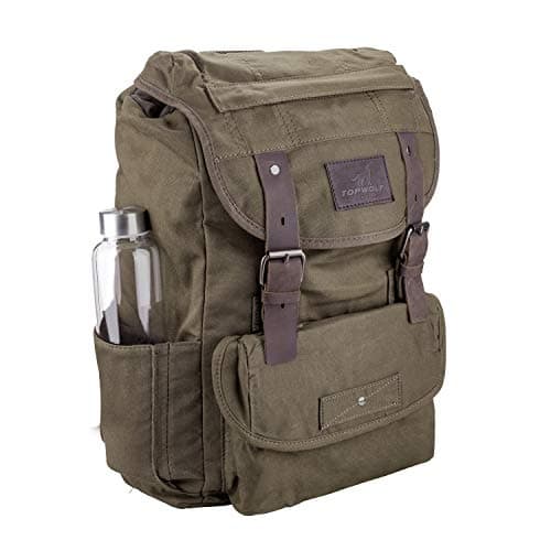 Image of TOPWOLFS Waterproof Waxed Canvas Backpack for Men Travel Rucksack Leather Trimming, Green, OneSize, Rucksack Backpacks