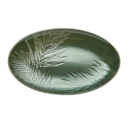 Image of MIKASA Jardin Green Stoneware Serving Platter, Oval Glazed Serving Dish, Ideal for Buffets, Appetisers, Desserts, Party Food, Dishwasher Safe, Gift Boxed, 36cm x 22.5cm