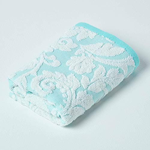 Image of HOMESCAPES Luxury Turquoise Hand Towel 100% Turkish Cotton Patterned Small Towel Super Soft & Absorbent Extra Thick 600GSM Ringspun Aqua Towel For Bathroom with Damask Pattern