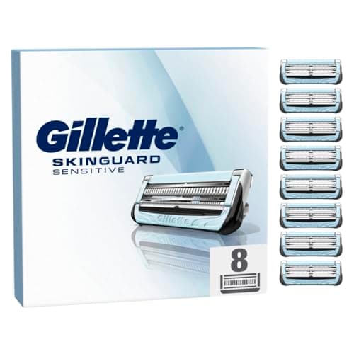 Image of Gillette SkinGuard Sensitive, Peau Sensible Recharges De Lames De Rasoir Homme, 8 Recharges De Lames, Nouvelle Bands Lubricant, Compatible with Avec Manches Fusion