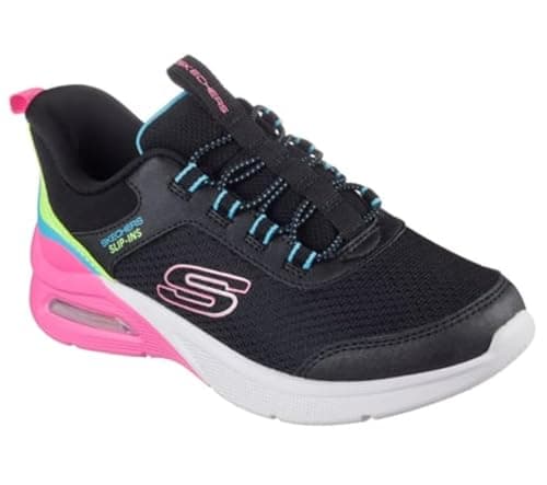 Image of Skechers Girl's Microspec Max Color Trifecta Sneakers, Black Synthetic/Multi Trim, 10 UK Child