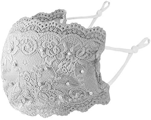 Image of eBoutik – Elegant Lace with Pearls Face Mask - Reusable Summer Hayfever Allergic Provention - Travel Train & Plane Protection - Fashion Mouth Covering - Reusable Breathable Washable (Grey/Silver)