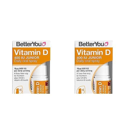 Image of BetterYou Vitamin D 400 IU Junior Daily Oral Spray, Pill-Free Vitamin D3 Supplement for Children, 3-Month Supply, Made in The UK, Natural Peppermint Flavour (Pack of 2)