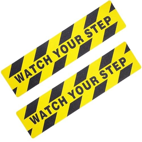 Image of Watch Your Step Anti-Slip Floor Sticker, 2 Pack 15 x 60 cm Self-Adhesive Warning Decal, High Visibility Mind the Step Safety Sign for Stairs, Thresholds, Ramps, Workplace, Home