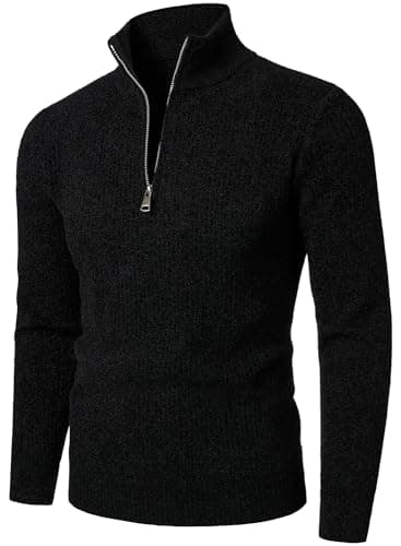 Image of HOOD CREW Men’s 1/4 Zip Jumper Long Sleeve Warm Sweater Soft Cozy Knitwear Pullover Black