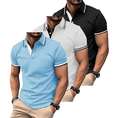 Image of ZITY 3 Pack Polo Shirts for Men Short Sleeve Lightweight Golf Polo Mens Casual Adult Multipack T Shirt Set for Work