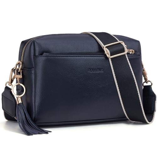 Image of Roulens Small Crossbody Bag with 3 Zip Compartments,Vegan Leather Phone Bag for Women,Shoulder Bag with Adjustable and Removable Wide Strap