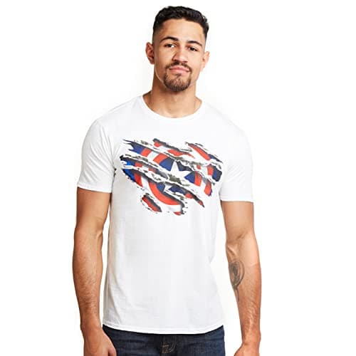 Image of Marvel Men's Captain America Torn T Shirt, White, XL UK