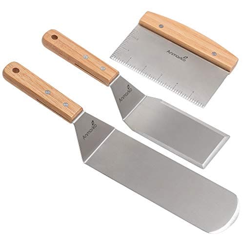 Image of Professional Stainless Steel Spatula Set - Heavy Duty Spatula and Scraper - Great for Cast Iron Griddle BBQ Flat Top Grill - Commercial Grade