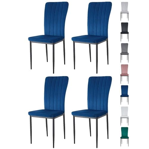 Image of mcc direct Set of 4 Dining Chairs, Velvet High Back Kitchen Chairs with Upholstered Soft Seat and Metal Legs for Home, Office, Dining and Reception - Elle (Light Blue)