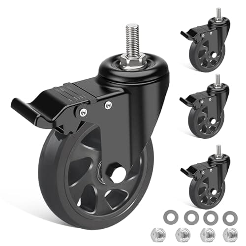 Image of IQWTU Heavy Duty Castor with Brake, 125MM Furniture Castors with M12 X 30mm Screw Stem, PU Casters Trolley Wheels with Bolts, 4 Threaded Swivel Castors 360° Rotation up to 700KG