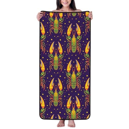 Image of Buewutiry Bath Towel - Retro Lobster Print Highly Absorbent Towels for Bathroom, 27x55in Quick Drying Microfiber Bath Towels for Body, Large Soft Shower Towels for Yoga, Spa, Gym