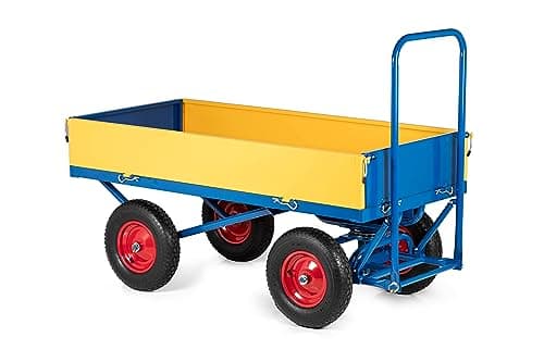 Image of Turntable Trolley, Heavy Duty Site Platform Hand Truck Cart with Pneumatic Tires (Steel Sides)