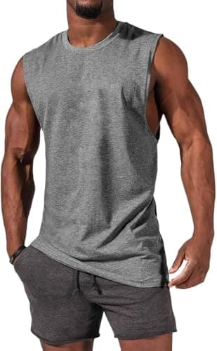 Image of Runcati Men's Sleeveless Tank Tops Crewneck Solid Loose Fit Shirt Grey L