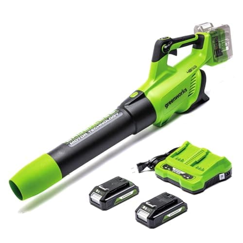 Image of Greenworks 48V(24V x 2) Cordless Axial Leaf Blower with Brushless Motor, Turbo Function, 217km/h, 16.4m³/min, PLUS Two of 24V 2Ah Batteries & Charger, 3 Year Guarantee GD24X2ABK2X
