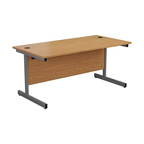 Image of Office Hippo Heavy Duty Rectangular Cantilever Desk - Home or Office Use, Integrated Cable Ports, Oak Top, Silver Frame, 120cm x 60cm