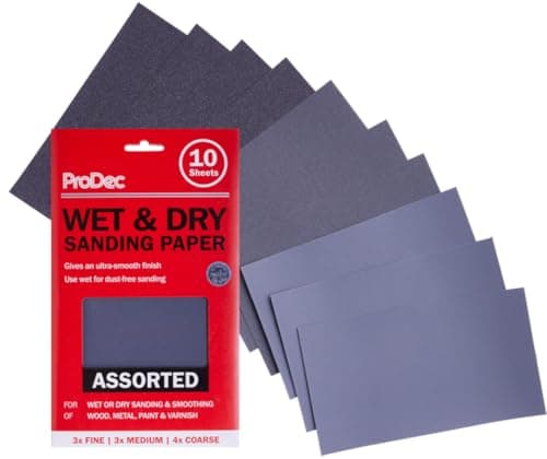 Image of ProDec 10 pack Assorted Grades Wet & Dry Abrasive Sandpaper for Sanding Wood, Furniture, Metal, Plaster, Decorating, Automotive Sanding Sheets 9x5.5 inch (230x140mm), Wet and Dry