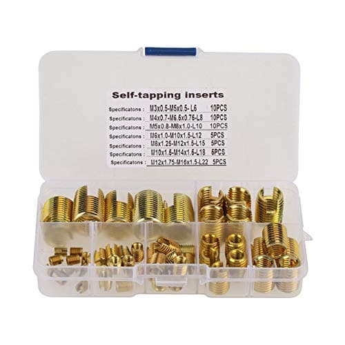 Image of Carbon Steel Self Tapping Threaded Insert Kit, 50 Pieces Thread Repair Slotted Inserts M3 M4 M5 M6 M8 M10 M12