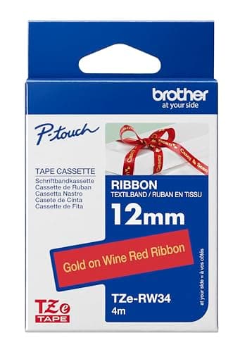 Image of Brother TZe-RW34 Labelling Tape Cassette, Gold on Wine Red, 12 mm (W) x 4M (L), Ribbon Tape, Brother Genuine Supplies