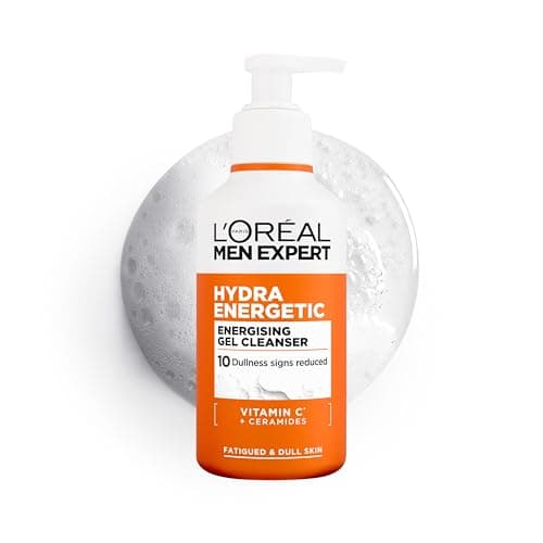 Image of L'Oréal Men Expert Hydra Energetic Energising Gel Cleanser. Fights Fatigue Signs, Revitalizes, and Deeply Cleanses with a Gentle Foam. Vitamin C Brightens, Combats Dullness, 260ml.