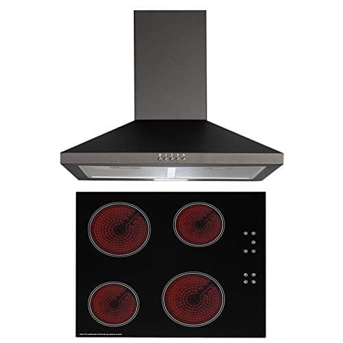Image of SIA 60cm Black 4 Zone Touch Control Ceramic Hob And Pyramid Chimney Cooker Hood