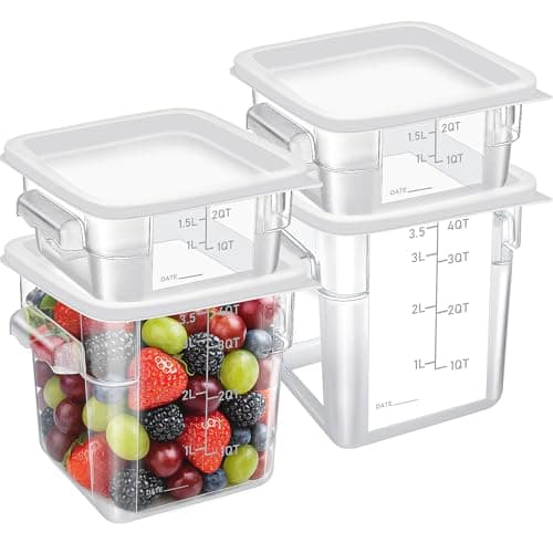 Image of ASMIZ 4 Pcs Polycarbonate Square Storage Container, 2L and 4L Clear Food Storage Boxes with Lids & Graduated Markings, Kitchen Storage for Dough Proving, Marinating Meat, Catering Use (White)
