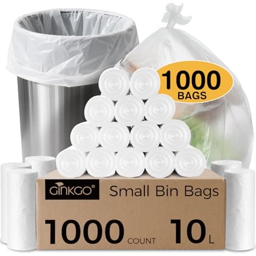 Image of 1000 Count Small Bin Bags, 10L Pedal Bin Liners Bulk Pack, Clear Garbage Bags, White Wastebasket Liners, Plastic Trash Bags for Bathroom, Office - Unscented
