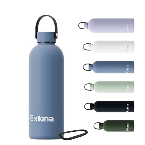 Image of Exllena 500ml Water Bottles Metal with Handle Lid and Carabiner, Double Wall Vacuum Drinks Bottle Keeps Drinks Cold 24 Hrs/Hot 12 Hrs, Stainless Steel Water Bottle BPA Free(Whale Blue)