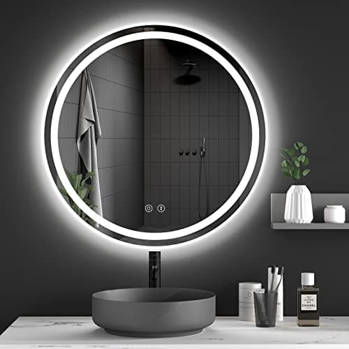 Image of Dripex 600mm Round Bathroom Mirror with LED Light, Illuminated Circle Makeup Vanity Mirror with Demister Pad, Anti-fog, 3 Lighting Modes, Dimmable, Wall Mounted, Front+Backlit, IP44