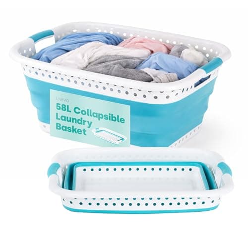 Image of LIVIVO Collapsible Laundry Basket 58L - Foldable Laundry Basket with Handles, Large Space-Saving Pop Up Washing Basket - Multipurpose Laundry Hamper for Home, Dorms & Utility Rooms (Turquoise)