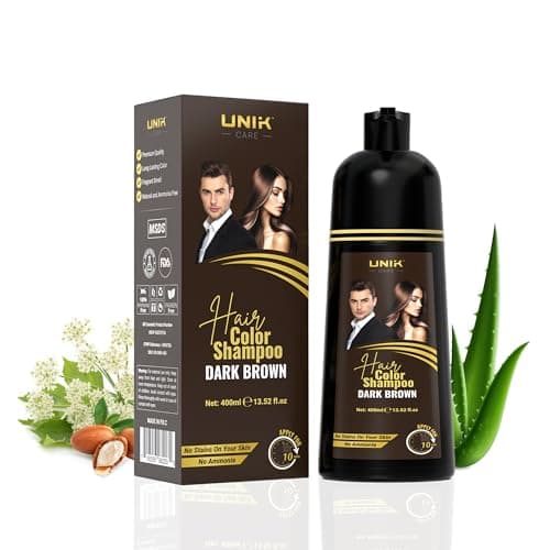 Image of UNIK Care Dark Brown Hair Dye Shampoo 400ml – 3-in-1 Color, Cleanse & Condition – Instant Grey Coverage, Long-Lasting Natural Result for Men & Women – Ammonia-Free Formula