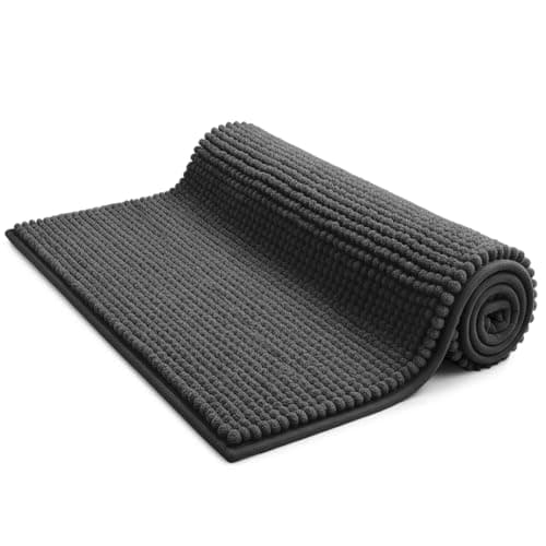 Image of KEPLIN Non-Slip Microfibre Bath & Toilet Mat - Soft, Plush & Comfortable Rug with Machine Washable Design - Water Absorbent & Quick Drying to Keep Bathroom & Home Hygienic & Clean (50x80cm) Grey