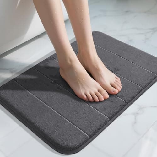 Image of Yimobra Bath Mat 43 x 61 cm, Non Slip Memory Foam Bathroom Shower Mats, Soft and Comfortable, Super Water Absorption, Machine Wash, Easier to Dry for Bath Floor Rug, Dark Grey