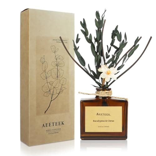 Image of Aeeteek Reed Diffuser, Eucalyptus & Citrus Scented Oil Diffusers for Home with Dried Flowers, 3.4 Fl Oz Essential Oil Diffuser for Bathroom, Elegant Fragrance for Room Decor