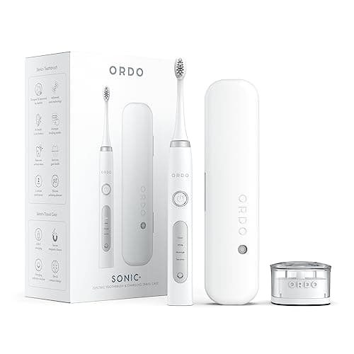 Image of Ordo Sonic+ Electric Toothbrush with Case, Sonic Toothbrushes for Adults, Charging Travel Case, 4 Brushing Modes, Fast Rechargeable Battery, Silicone Polishing, USB Charger, White