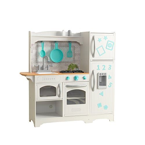 Image of KidKraft Countryside Toy Kitchen, Wooden Play Kitchen with Fridge Magnets and Kitchen Accessories, Kids' Kitchen set with Ice Maker, Kids' Toys, 53424 - Amazon Exclusive