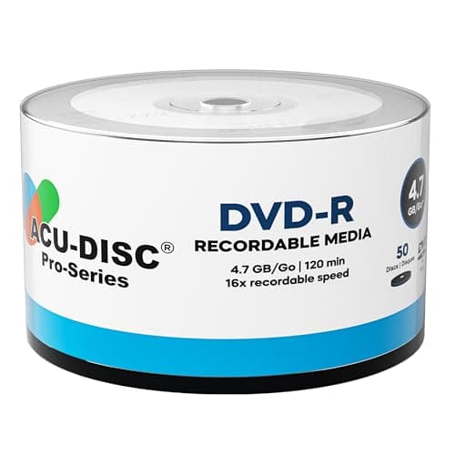 Image of ACU-DISC Pro-Series DVD-R 4.7GB 16x Speed 120 Minutes Blank Discs AZO Dye UV Protection Hard Coat Anti-Scratch Surface – Perfect for Photos & Videos – Compatible with Any DVD Drive 17714 – 50 Pack