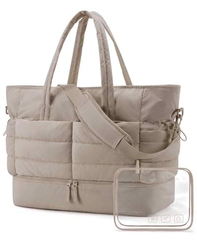 Image of BAGSMART 38L Travel Duffle Bag with Shoe & Laptop Compartments, Overhead Cabin Bag, Large Carry on Hand Luggage Tote, Women's Puffer Weekend Sports Bag