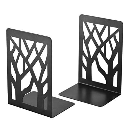 Image of Book Ends, Bookends Heavy Duty, INNÔPLUS Book End Holder for Shelves, Metal Bookend for Office and School, Decorative Tree Unique Design Book Stopper for Gift, Book Binder and Dividers