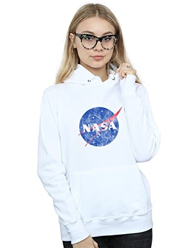 Image of Absolute Cult NASA Women's Classic Insignia Logo Distressed Hoodie White XX-Large