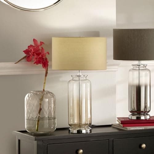 Image of Pacific Lifestyle Ombre Glass Table Lamp | Modern Clear Class Lamp Base with Shade | Contemporary Elegant Glass Base and Lampshade (Beige)