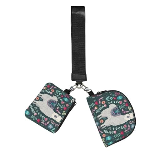 Image of ESNAIUVCD Flower Alpaca Print Small Coin Purse Women Men, Dual Pouch Wristlet Wallets, Zip Purse With Detachable Keychain, Coin Wallet Portable
