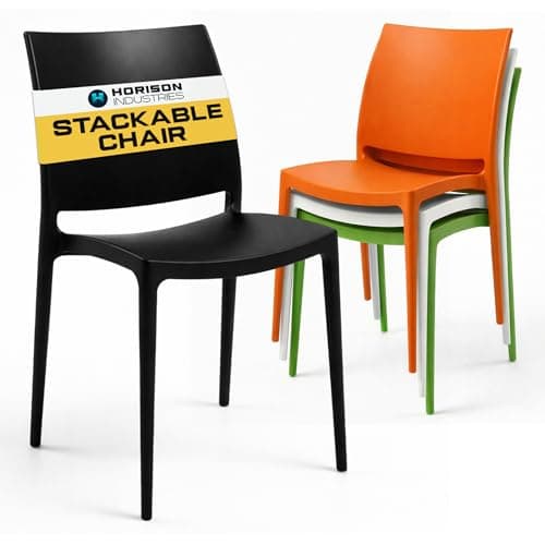 Image of Horison Industries Stackable Chairs 500x440x450 mm, Black Durable & Water Resistant Side Plastic Stacking Chairs For Canteen & Café - Office Chair for Home Office Desk, School, Canteen Plastic Chair