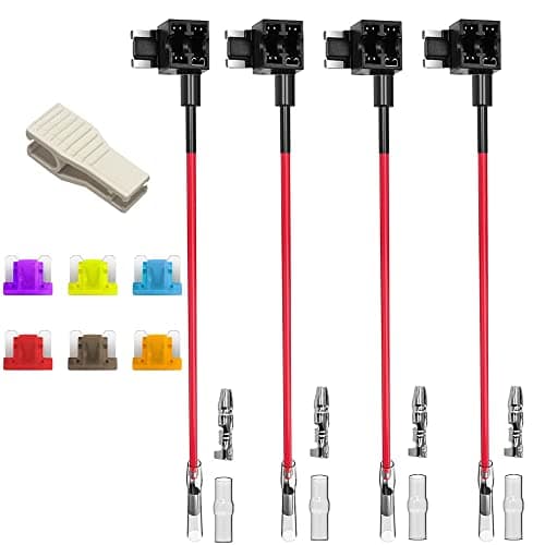 Image of Gebildet 12/24V Low Profile MINI Add-a-Circuit Fuse Tap, Mini Piggy Back Blade Holder With Wire Harness, 6pcs Mini Blade (3A 5A 7.5A 10A 15A 20A) and Puller (Pack of 4)