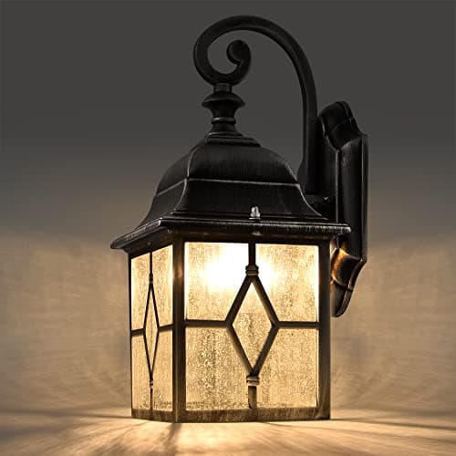 Image of LUTEC Vintage Wall Light IP23 Indoor Outdoor Wall Lights, Aluminium Glass Outside Lights Mains Powered Classical Wall Light for Deck Brushed Black Silver (E27 Bulb)