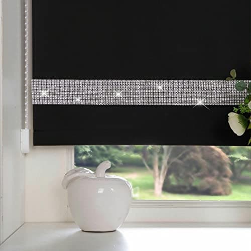 Image of Luxury Living Diamante Black Roller Blind 150x165cm Trimmable Polyester Roller Blind