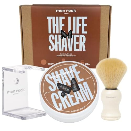 Image of Sandalwood Shaving Kit for Men – Traditional Wet Shaving Kit with Shaving Cream, Shave Brush & Brsuh Stand – Premium Shaving Soap and Brush Set, Ideal Shaving Gift Set for Him – Men Rock