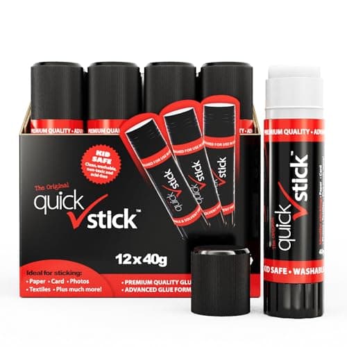 Image of Quick Stick Glue Stick Pack of 12 x 40g Multipack Strong Hold Original Quality Adhesive Safe Glue Sticks for School & Children, Crafting Glue, Scrapbooking, Office, School supplies and Much More