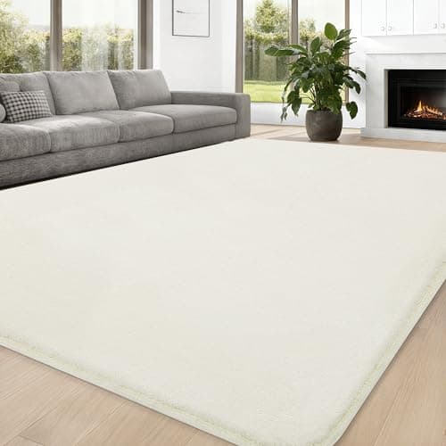 Image of JOJOSEE Carpet Rugs Living Room Large 160 X 230 cm, Anti Slip Large Rugs for Bedroom, Washable Area Rug Fluffy Shaggy Rugs for Living Room Kids Room Bedroom (Milk White, 160 X 230cm)