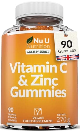 Image of Nu U Nutrition - Vitamin C and Zinc Gummies - 90 Vegan Gummies - 120mg Vitamin C & 12mg Zinc per Serving - Natural Orange Flavour - Made in the UK